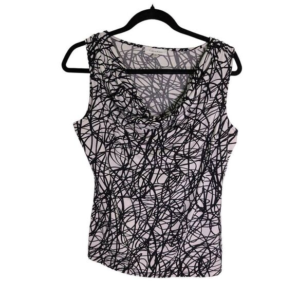 Calvin Klein Tops - Calvin Klein Black White Abstract Print Cowl Neck Sleeveless Blouse Stretch Wome